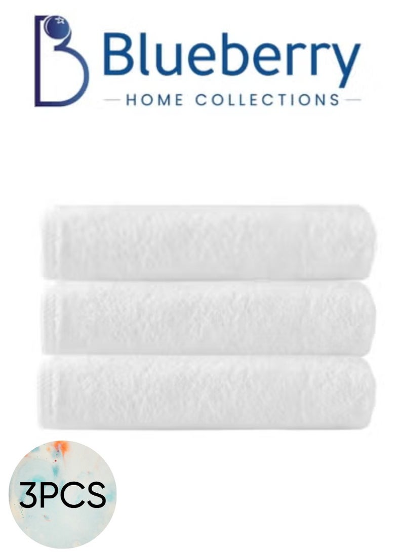 Blueberry Pack of 3 - Bath Towel - 100% Cotton 600 GSM Over Sized (70x140cm), Highly Absorbent Bath Sheet For Pool, Beach, Fitness, Sports, Yoga -White - Image 1